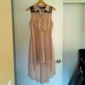 Hi-low Sheer nude dress w black lace